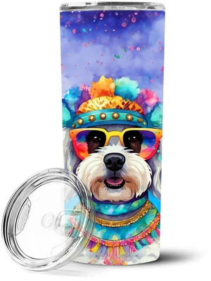 Bichon Frise Hippie Dawg Stainless Steel Skinny Tumbler Vacuum Double Walled Reusable Insulated Tumbler Travel Cup for Coffee Co