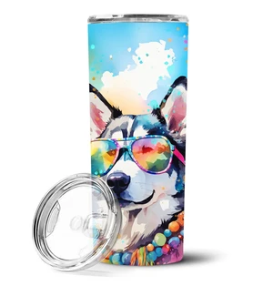 Siberian Husky Hippie Dawg Stainless Steel Skinny Tumbler Vacuum Double Walled Reusable Insulated Tumbler Travel Cup for Coffee