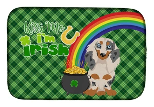 NEW Longhair Cream Dapple Dachshund St. Patrick's Day Dish Drying Mat Absorbent Dish Drying Mat Pad for Kitchen Counter Dish Dra