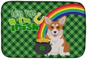 NEW Red Pembroke Corgi St. Patrick's Day Dish Drying Mat Absorbent Dish Drying Mat Pad for Kitchen Counter Dish Drainer Mat for