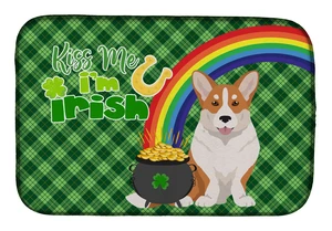 NEW Red Cardigan Corgi St. Patrick's Day Dish Drying Mat Absorbent Dish Drying Mat Pad for Kitchen Counter Dish Drainer Mat for