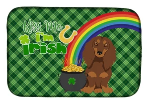 NEW Longhair Chocolate and Tan Dachshund St. Patrick's Day Dish Drying Mat Absorbent Dish Drying Mat Pad for Kitchen Counter Dis