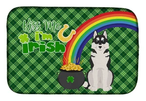 NEW Black Siberian Husky St. Patrick's Day Dish Drying Mat Absorbent Dish Drying Mat Pad for Kitchen Counter Dish Drainer Mat fo