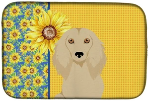 Summer Sunflowers Longhair Cream Dachshund Dish Drying Mat Absorbent Dish Drying Mat Pad for Kitchen Counter Dish Drainer Mat fo
