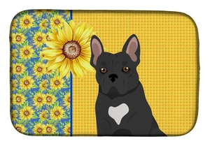 Summer Sunflowers Black French Bulldog Dish Drying Mat Absorbent Dish Drying Mat Pad for Kitchen Counter Dish Drainer Mat for Co Summer Sunflowers Black French Bulldog Dish Drying Mat Absorbent Dish Drying Mat Pad for Kitchen Counter Dish Drainer Mat for Co
