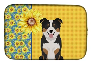 Summer Sunflowers Tricolor Border Collie Dish Drying Mat Absorbent Dish Drying Mat Pad for Kitchen Counter Dish Drainer Mat for Summer Sunflowers Tricolor Border Collie Dish Drying Mat Absorbent Dish Drying Mat Pad for Kitchen Counter Dish Drainer Mat for