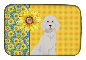 Summer Sunflowers Standard White Poodle Dish Drying Mat Absorbent Dish Drying Mat Pad for Kitchen Counter Dish Drainer Mat for C Summer Sunflowers Standard White Poodle Dish Drying Mat Absorbent Dish Drying Mat Pad for Kitchen Counter Dish Drainer Mat for C
