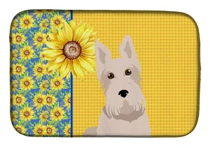 Summer Sunflowers Wheaten Scottish Terrier Dish Drying Mat Absorbent Dish Drying Mat Pad for Kitchen Counter Dish Drainer Mat fo