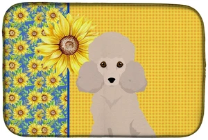 Summer Sunflowers Toy Cream Poodle Dish Drying Mat Absorbent Dish Drying Mat Pad for Kitchen Counter Dish Drainer Mat for Counte