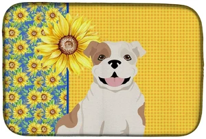 Summer Sunflowers Piebald English Bulldog Dish Drying Mat Absorbent Dish Drying Mat Pad for Kitchen Counter Dish Drainer Mat for Summer Sunflowers Piebald English Bulldog Dish Drying Mat Absorbent Dish Drying Mat Pad for Kitchen Counter Dish Drainer Mat for