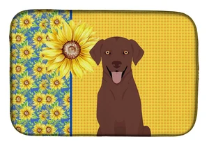 Summer Sunflowers Chocolate Labrador Retriever Dish Drying Mat Absorbent Dish Drying Mat Pad for Kitchen Counter Dish Drainer Ma