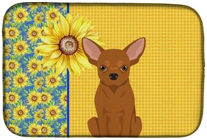Summer Sunflowers Red Chihuahua Dish Drying Mat Absorbent Dish Drying Mat Pad for Kitchen Counter Dish Drainer Mat for Counterto