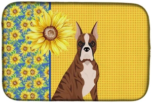 Summer Sunflowers Red Brindle Boxer Dish Drying Mat Absorbent Dish Drying Mat Pad for Kitchen Counter Dish Drainer Mat for Count Summer Sunflowers Red Brindle Boxer Dish Drying Mat Absorbent Dish Drying Mat Pad for Kitchen Counter Dish Drainer Mat for Count