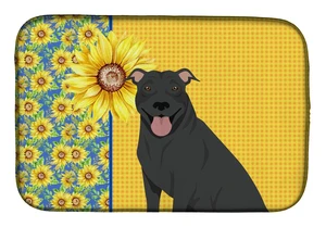 NEW Summer Sunflowers Black Pit Bull Terrier Dish Drying Mat Absorbent Dish Drying Mat Pad for Kitchen Counter Dish Drainer Mat