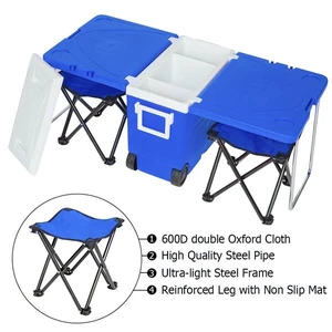 Multifunction Foldable Rolling Portable Picnic Cooler for Outdoor and Stool Blue Multifunction Foldable Rolling Portable Picnic Cooler for Outdoor and Stool Blue