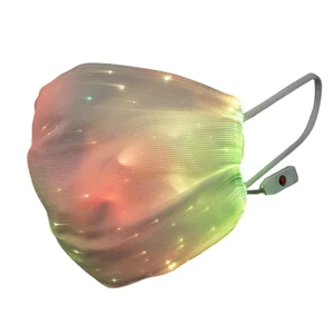 USB Fiber Optic Light Up Multicolor Face Mask in White Rectangle Fabric USB Fiber Optic Light Up Multicolor Face Mask in White Rectangle Fabric