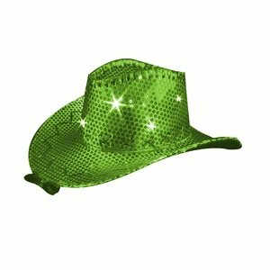 LED Sequin Cowboy Hat with Fancy Stitching Jade LED Sequin Cowboy Hat with Fancy Stitching Jade