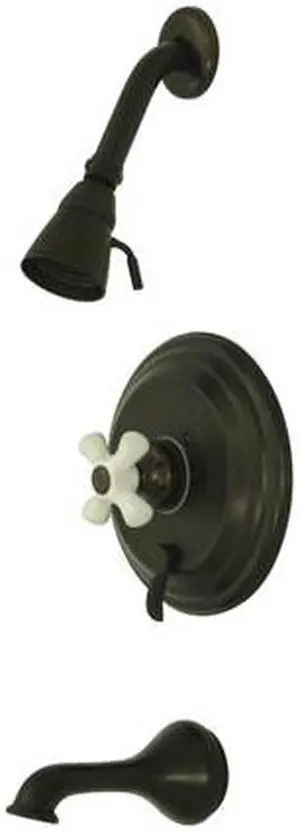 RESTORATION TUB/SHOWER FAUCET W/PORCELAIN CROSS HANDLE-Oil Rubbed Bronze Finish