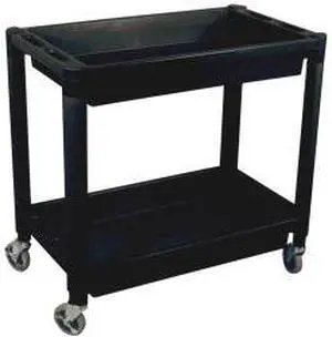 Heavy Duty Plastic 2 Shelf Utility Cart - Black