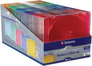 VERBATIM 94178 Color CD/DVD Slim Cases, 50 pk