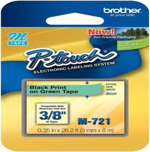 Brother P-Touch M Series Tape Cartridge for P-Touch Labelers, 3/8w, Black on Green