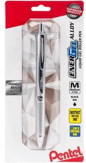 Pentel EnerGel Alloy Retractable Liquid Gel Pen
Medium Pen Point Type - 0.7 mm Pen Point Size - Black Ink - Metallic Silver Barrel - 1 / Pack