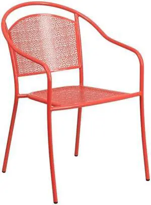 Commercial Grade Coral Indoor-Outdoor Steel Patio Arm Chair with Round Back