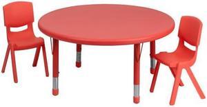 45'' Round Red Plastic Height Adjustable Activity Table Set with 2 Chairs