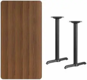 30'' x 48'' Rectangular Walnut Laminate Table Top with 5'' x 22'' Table Height Bases