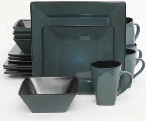 Gibson Home Elite Kiesling Square 16 Piece Dinnerware Set - Blue