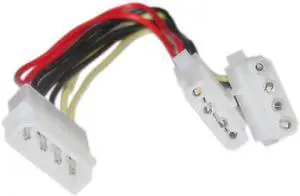 Cable Wholesale 4 Pin Molex Power Y Cable, 5.25 inch Male to Dual 5.25 inch Female, 8 inch