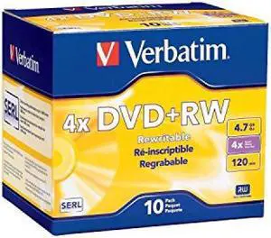 Verbatim 4.7 GB 1x- 4x ReWritable Disc DVD+RW, 10-Disc Slim Jewel Case 94839