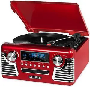Victrola 50's Retro 3-Speed Bluetooth Turntable with Stereo, CD Player and Speakers, Red