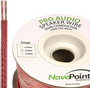 NavePoint 100ft In Wall Audio Speaker Cable Wire CL2 14/2 AWG Gauge 2 Conductor Bulk Clear