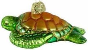 Old World Christmas Green Sea Turtle Glass Blown Ornament