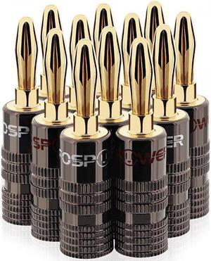 FosPower Banana Plugs 6 Pairs / 12 pcs, Closed Screw 24K Gold Plated Banana Speaker Plug Connectors for Speaker Wire, Wall Plate, Home Theater
