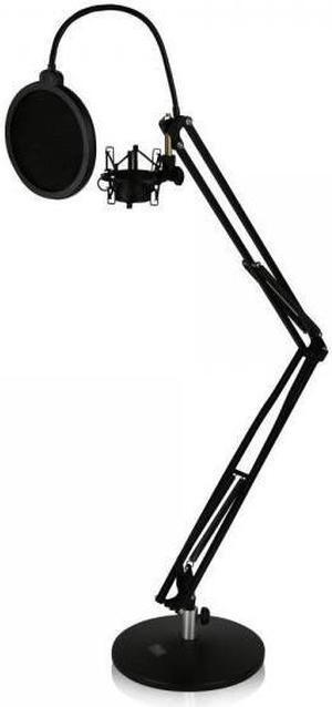Tabletop Suspension Microphone Boom Stand - Studio Scissor Arm Mic Mount, Includes Pop Filter & Anti-Vibration Shock Mount