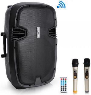Pyle 1600 Watt, 15" Bluetooth PA Speaker - Indoor / Outdoor Portable Sound System with Wireless Mic, Audio Recording, Rechargeable battery, USB / SD Reader, FM Radio Stand Mount - PPHP1535WMU