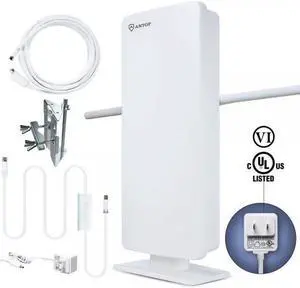 Outdoor HDTV Antenna-ANTOP 400-BV Flat Panel Amplified Antenna with Noise-Free 4G Filter for VHF Enhanced, 70 Miles Multi-Directional Reception Range, 39ft Detachable Coaxial Cable, Waterproof