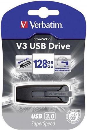 Verbatim 128GB Store 'n' Go V3 USB 3.0 Flash Drive, Black/Gray 49189