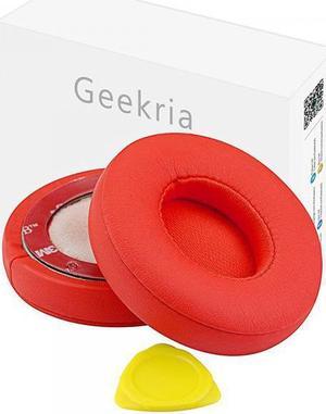 Geekria Earpads for Beats by Dr. Dre Solo3, Solo 3.0, Solo 2 Wireless On-Ear Headphones Replacement Ear Pad (Red)