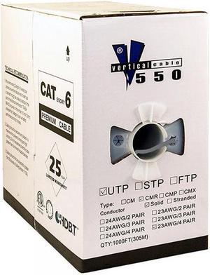 Vertical Cable Cat6, 550 MHz, UTP, 23AWG, Solid Bare Copper, 1000ft, Gray, Bulk Ethernet Cable