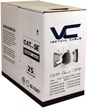 Vertical Cable Cat5e, 350 MHz, UTP, 24AWG, 8C Solid Bare Copper, 1000ft, White, Bulk Ethernet Cable