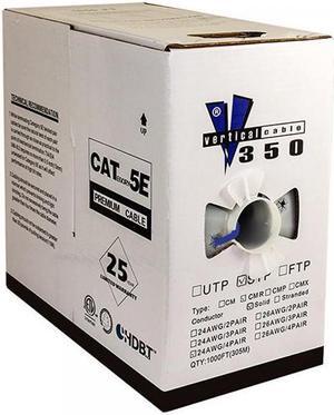 Vertical Cable Cat5e, 350 MHz, Shielded, 24AWG, Solid Bare Copper, 1000ft, Blue, Bulk Ethernet Cable