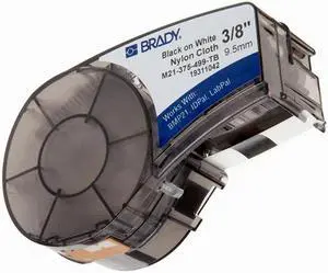 Brady High Adhesion Cloth Label Tape (M21-375-499) - Black On White Nylon - Compatible with BMP21-PLUS, ID PAL, and LABPAL Printers - 16' Length, 0.375" Width