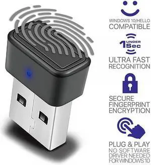TNP Nano USB Fingerprint Reader for Windows 10 Hello - Security Key Biometric Fingerprint Scanner Sensor Dongle Module For Instant Touch Acess Password-free Login, Sign-in, Lock, Unlock PC & Laptops
