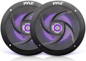 Pyle Marine Speakers - 4 Inch 2 Way Waterproof and Weather Resistant Outdoor Audio Stereo Sound System with LED Lights, 100 Watt Power and Low Profile Slim Style - 1 Pair PLMRS43BL (Black)