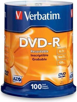 Verbatim 4.7GB up to 16x Branded Recordable Disc DVD-R 100-Disc Frustration Free 97460