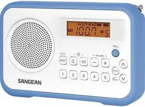 Sangean PR-D18BU AM/FM/Clock Portable Digital Radio with Protective Bumper (White/Blue)