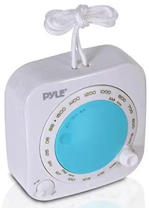 Shower Radio Waterproof Portable Speakers Portable Shower Bath Accessories Water Resistant Mini AM/FM Radio with Hanging Strap Rotary Volume Control and Manual Tuner Pyle PSR71